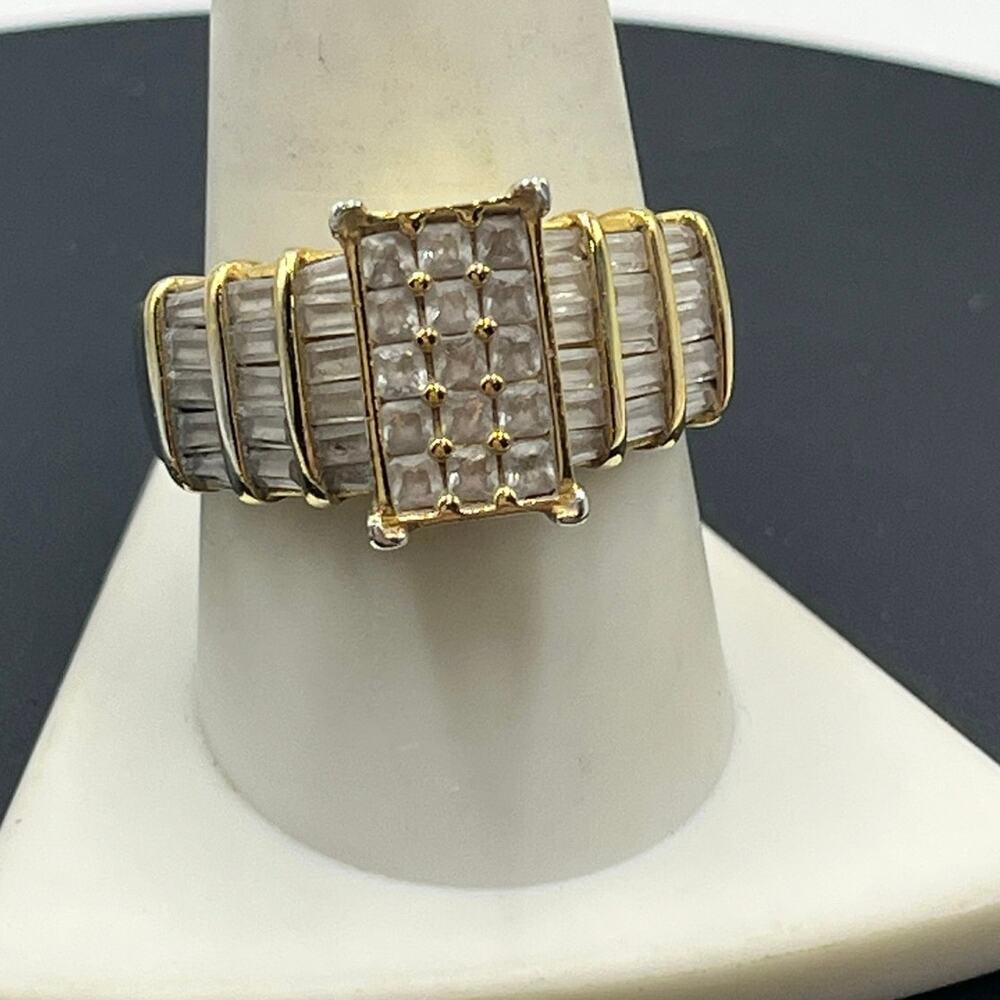 Vintage Sterling Silver Gold
Vermeil CZ Multi-Stone 7.4g Cocktail‎ Ring Sz 10.25